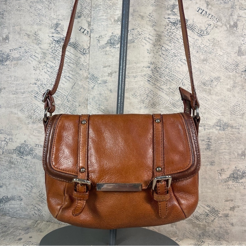 Massimo Dutti Brown Leather Small Crossbody Bag Minimalist Shoulder Purse